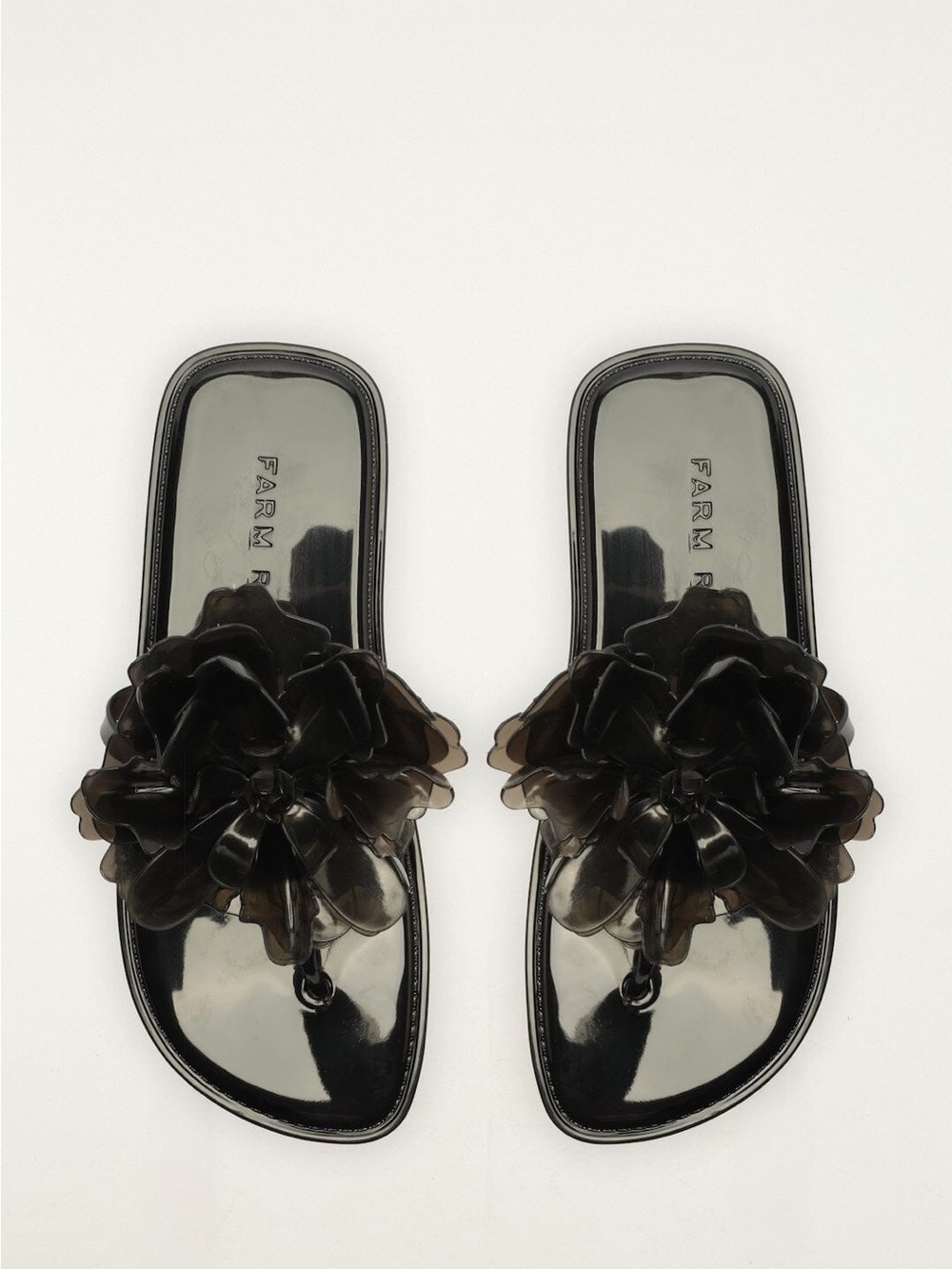 FARM Rio Black Jelly Flower Flat Sandals 6/7 Floral Slides Jelly Shoe Revival